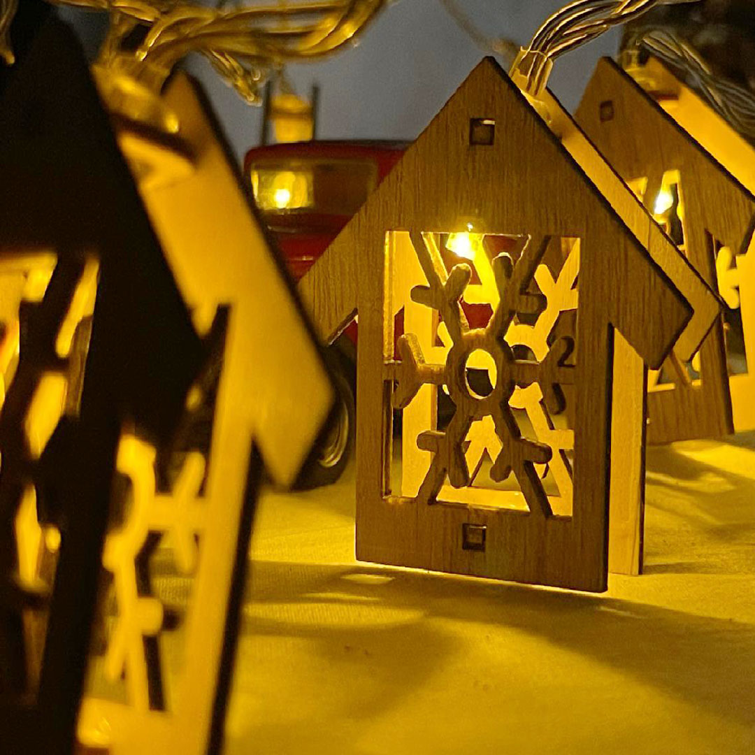 Wooden House String Lights