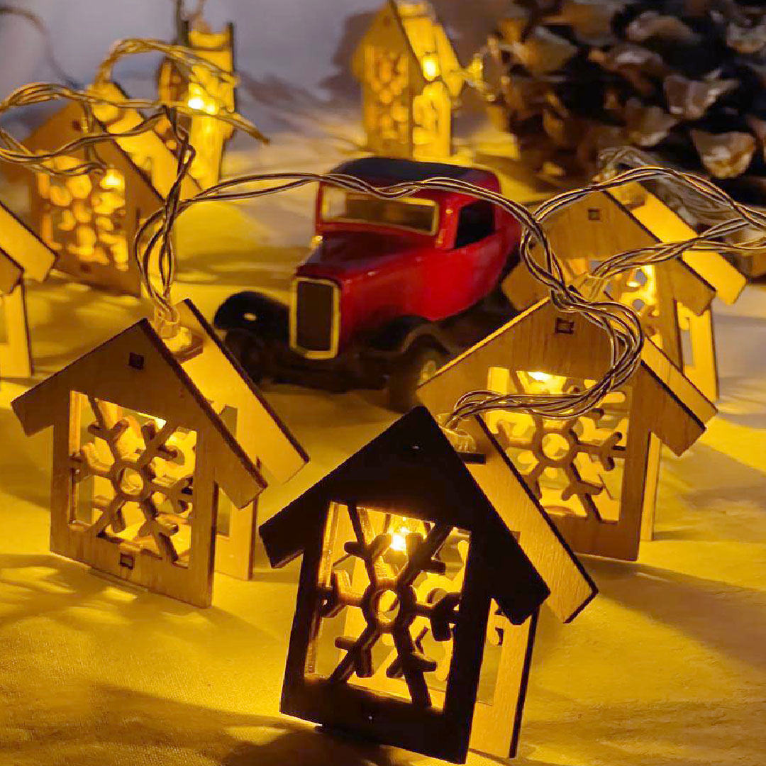 Wooden House String Lights