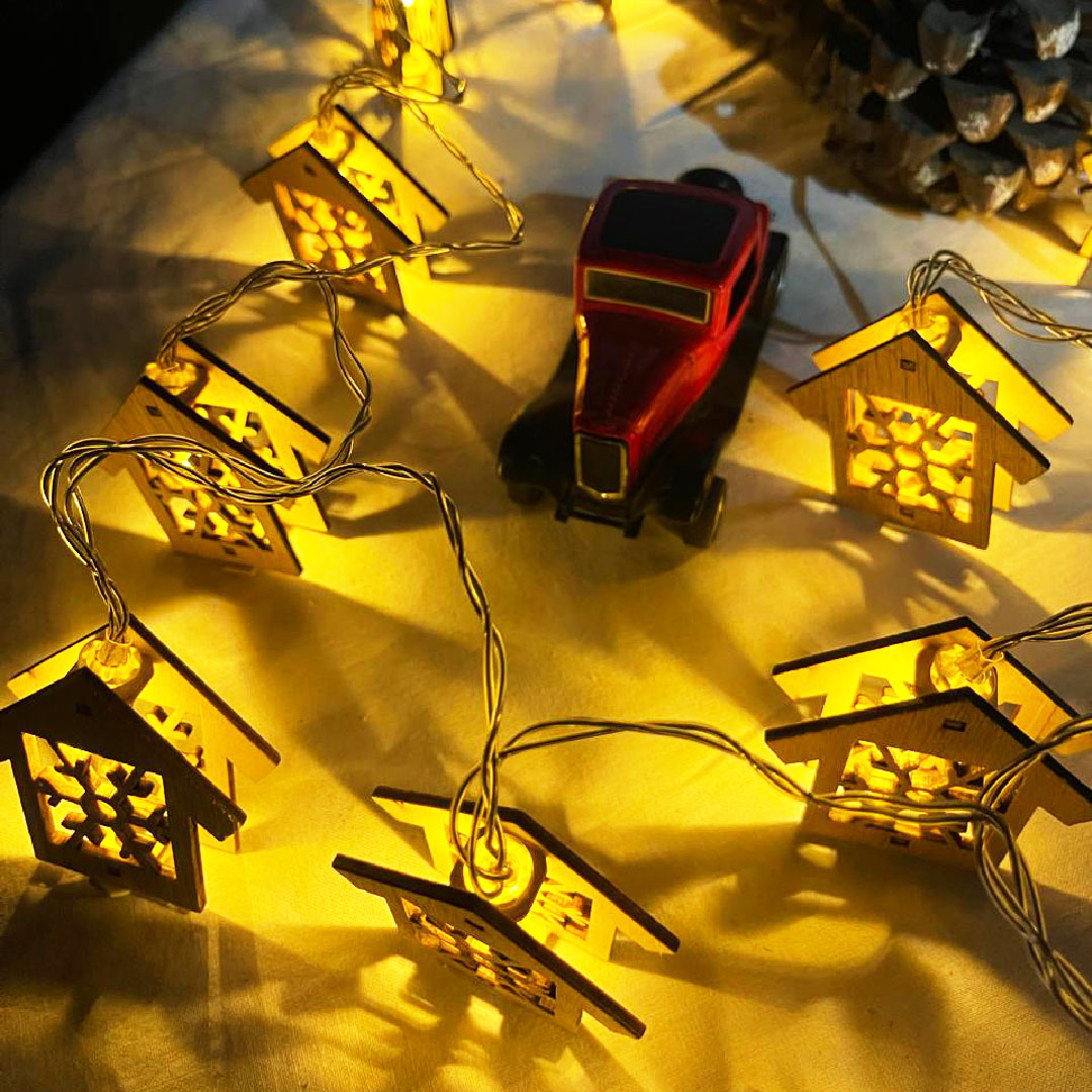 Wooden House String Lights