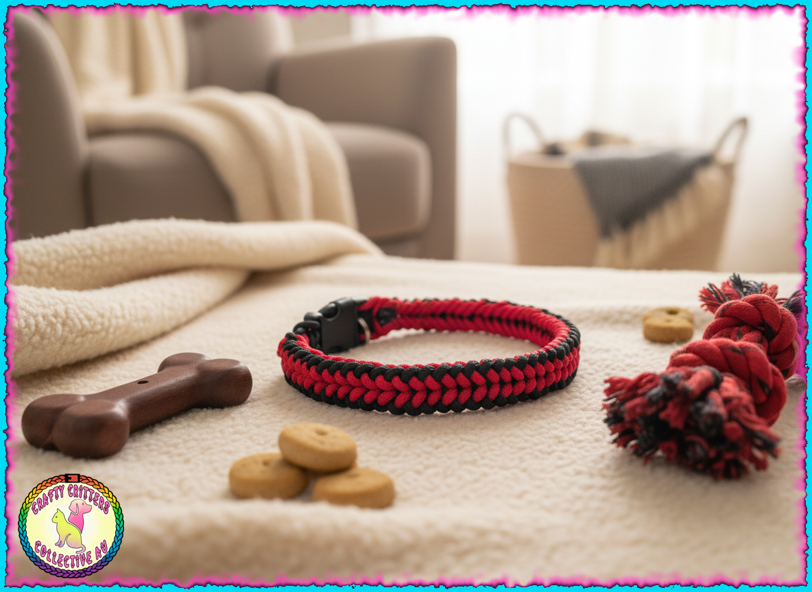 "Red Viper", black and red Sanctified Knot paracord pet collar with plastic clip.