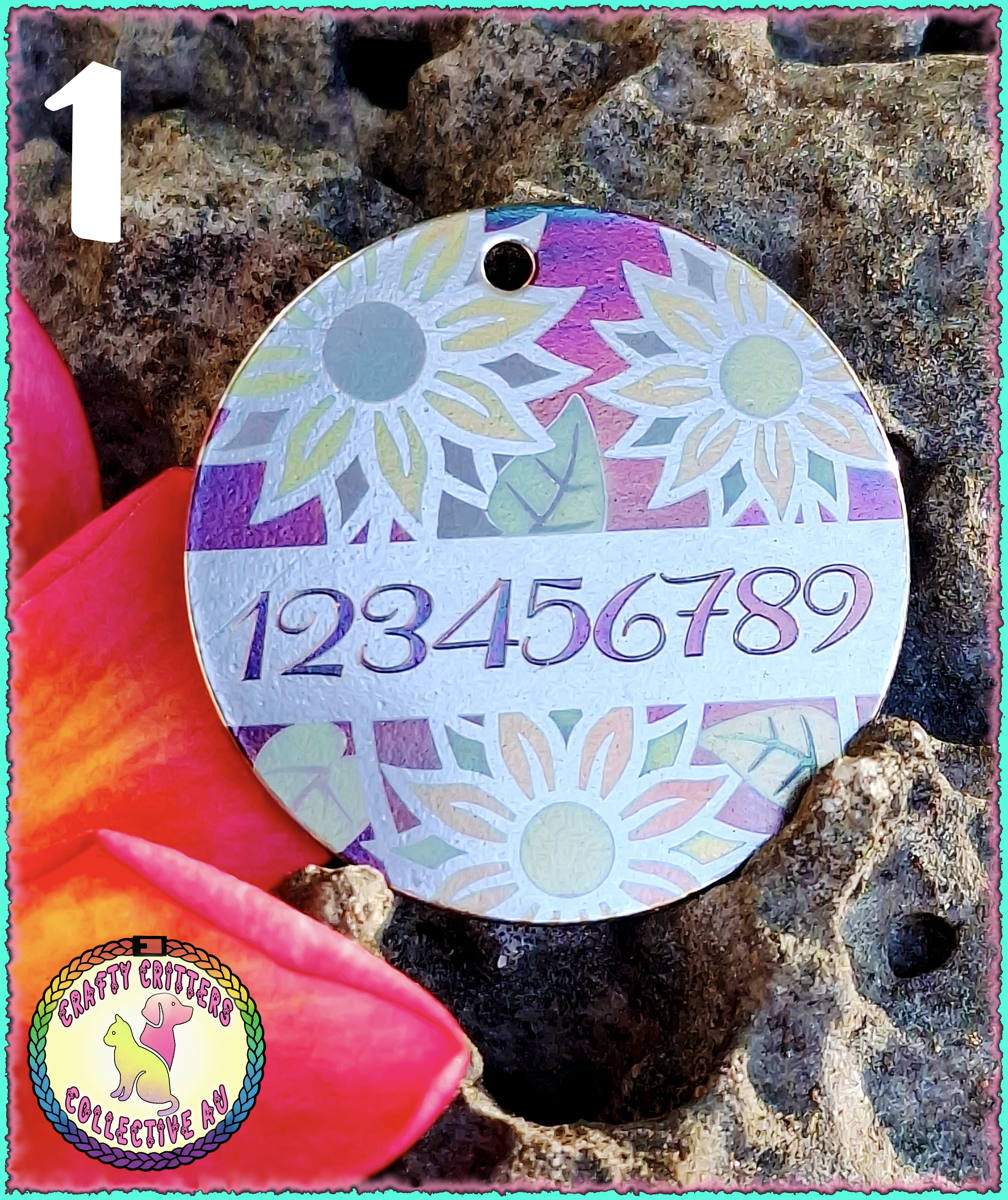 Customised Stainless Steel Pet ID Tag-Laser Colour Marked. 30mm 