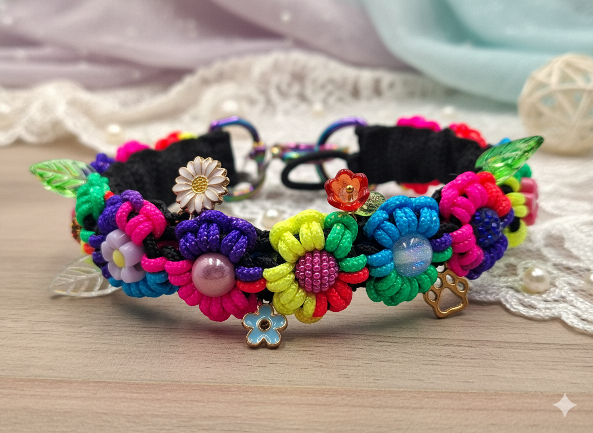 Neon Multicoloured Floral Pet Collar
