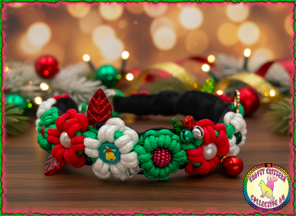Handmade Christmas Flower Dog Collar