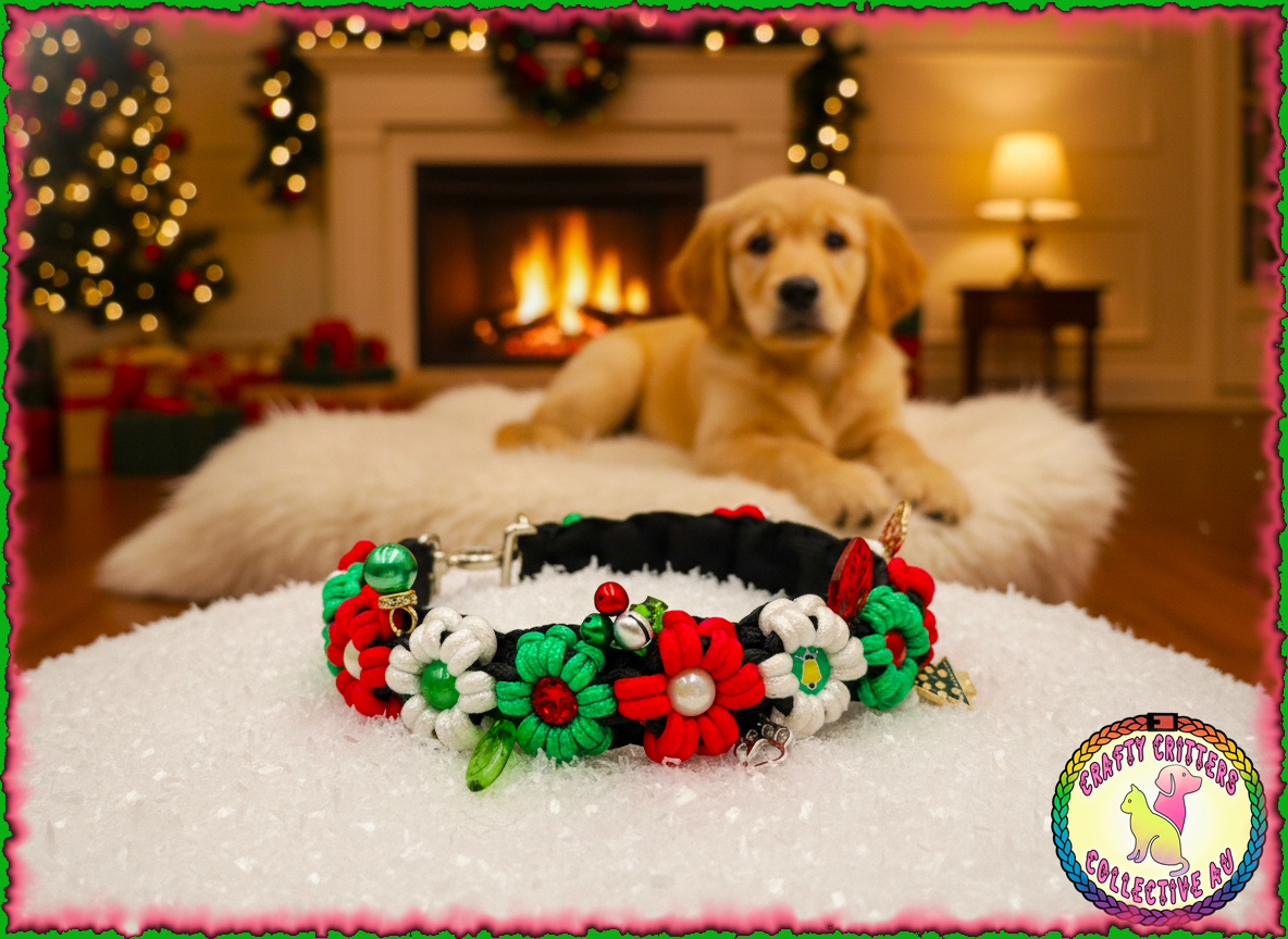 Handmade Christmas Flower Dog Collar