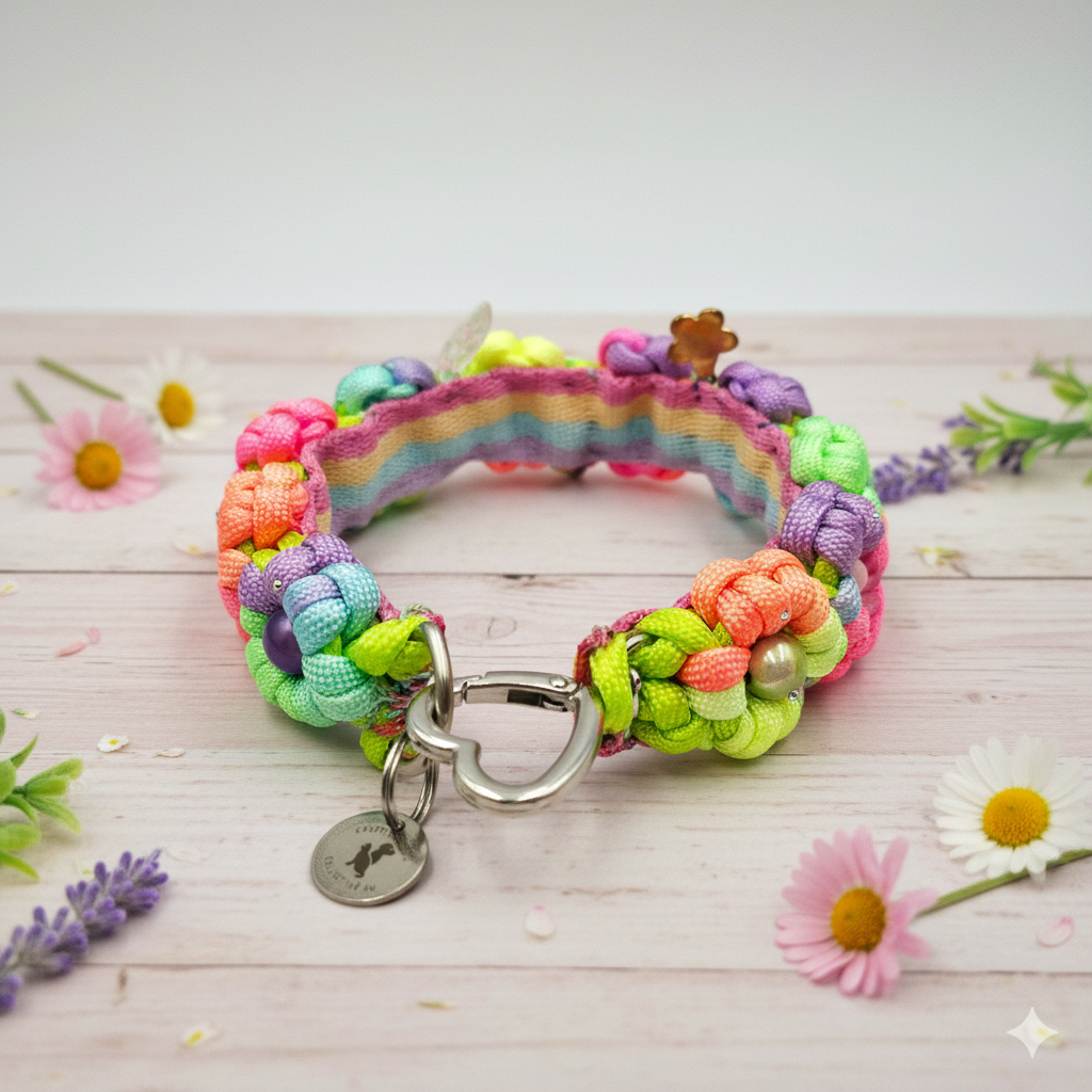 Pastel Daydream, Handmade light Rainbow neon Flower Pet Collar, Custom Size Requests
