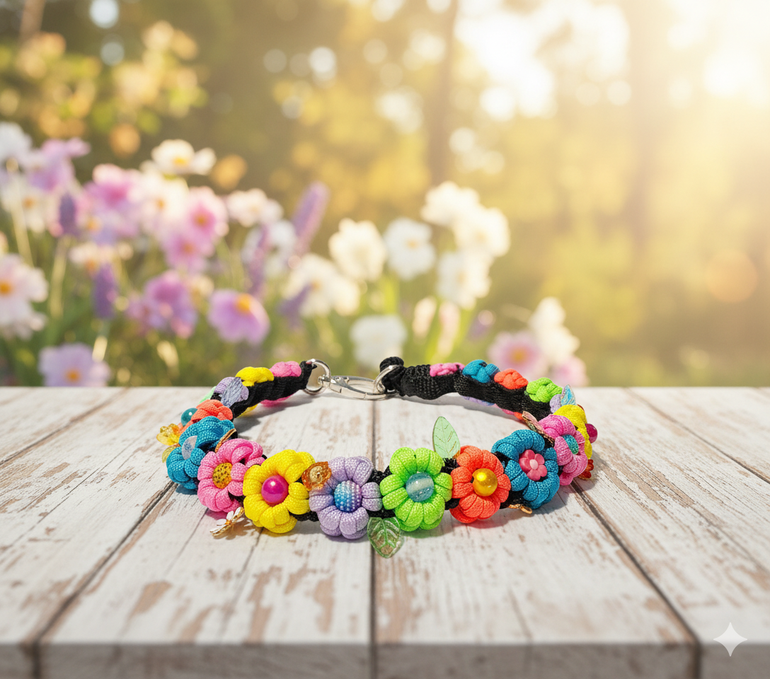 Rainbow Garden Flower Pet Collar.
