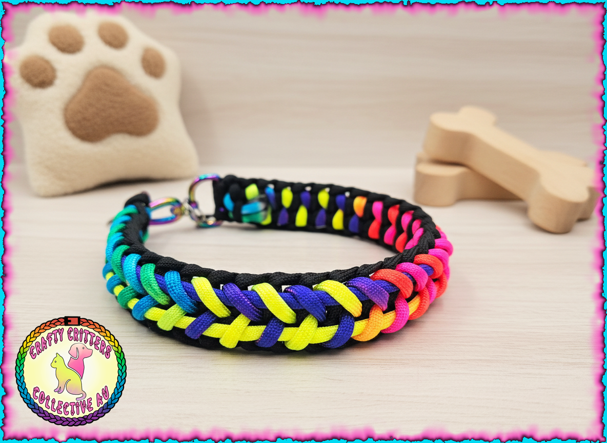 Dual Lined two cords, Rainbow clipped collar