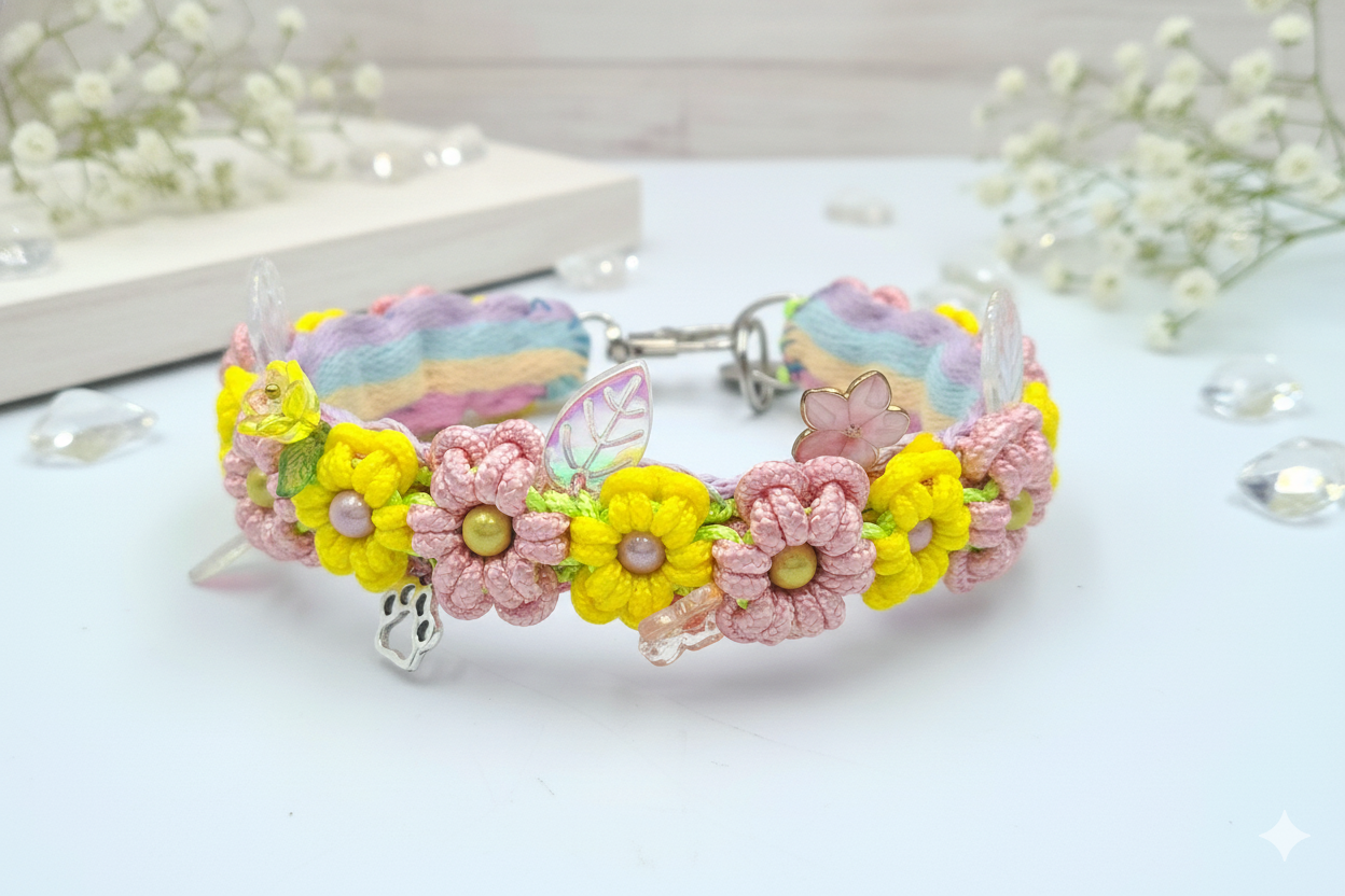 ✨ Blushing Sun – Handmade Floral Pet Collar ✨