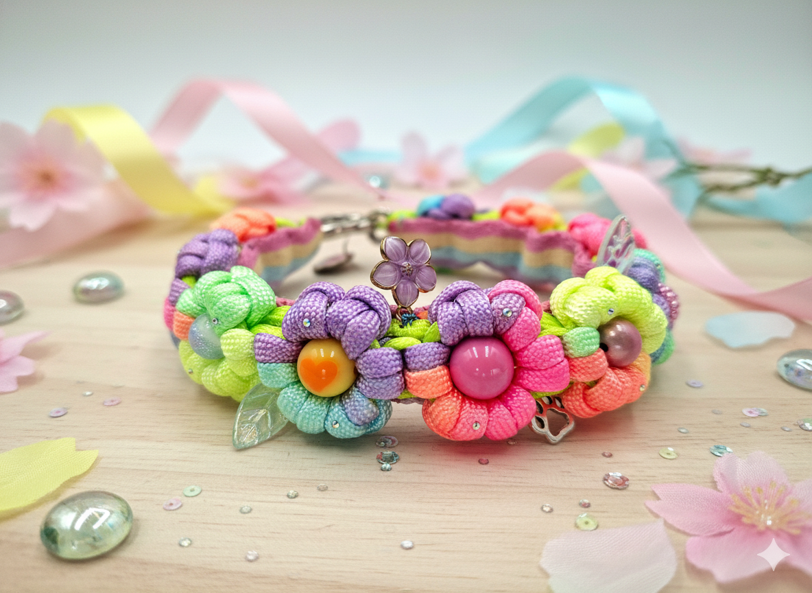 Pastel Daydream, Handmade light Rainbow neon Flower Pet Collar, Custom Size Requests