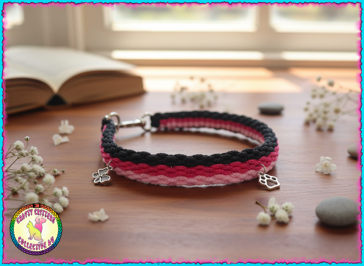 Three coloured paracord collar with three charms