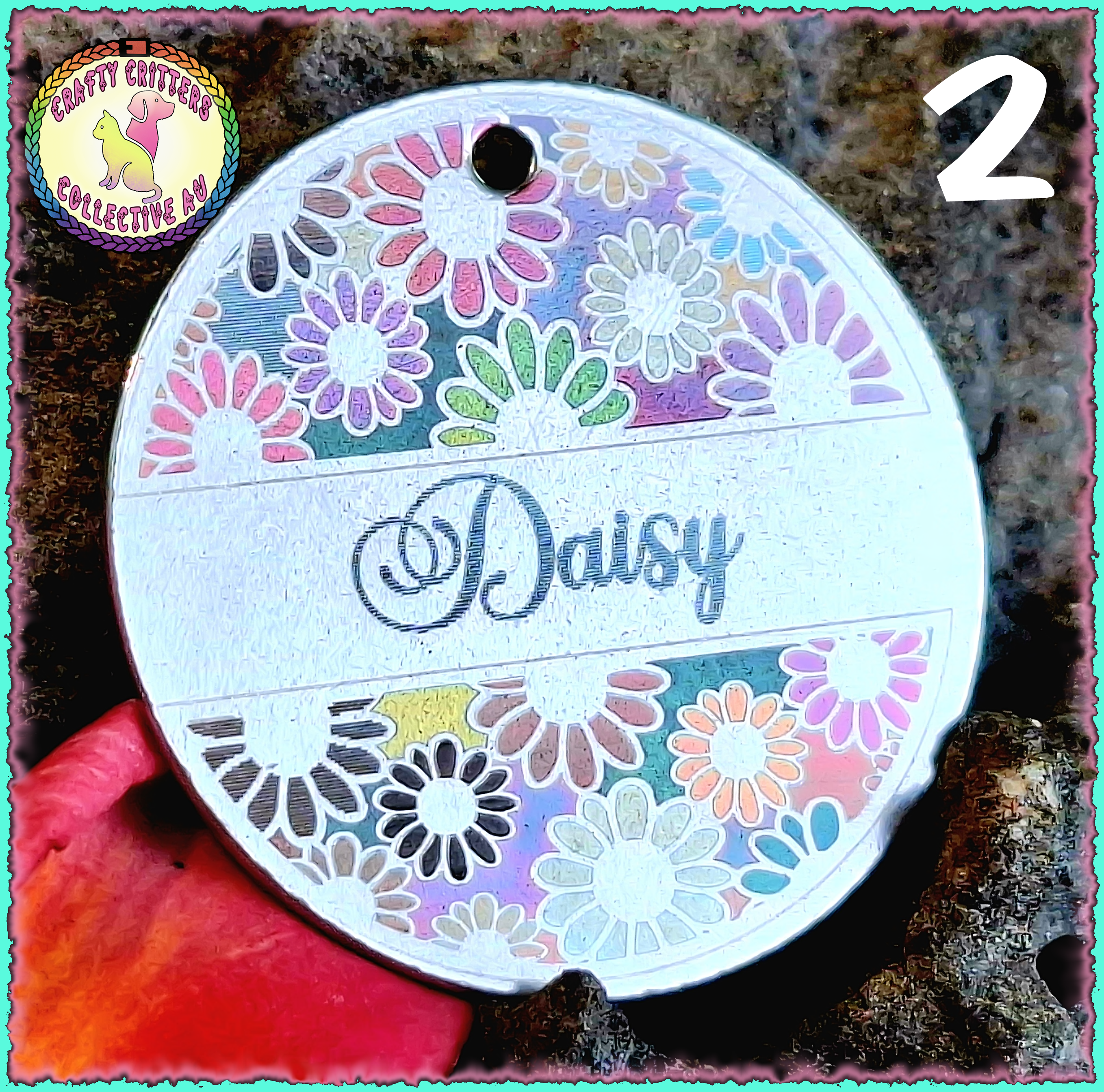 Customised Stainless Steel Pet ID Tag-Laser Colour Marked. 30mm 