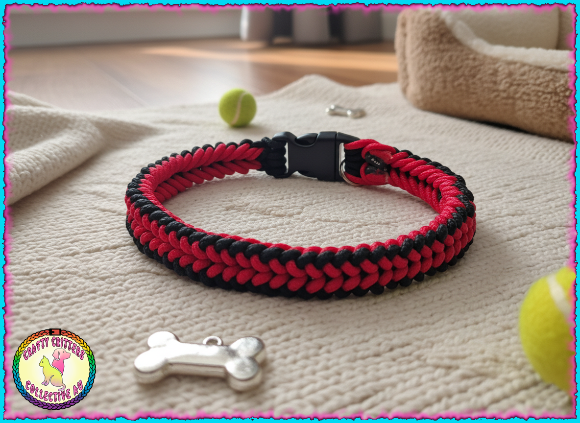 "Red Viper", black and red Sanctified Knot paracord pet collar with plastic clip.