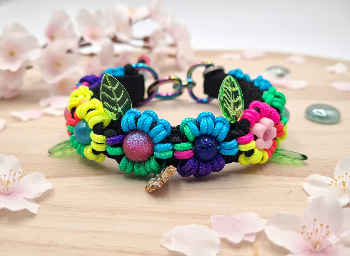 Neon Multicoloured Floral Pet Collar