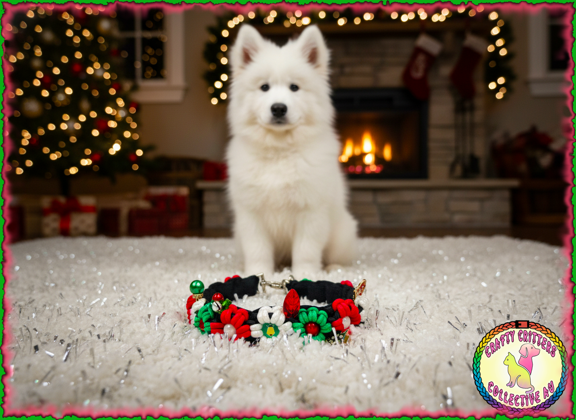 Handmade Christmas Flower Dog Collar