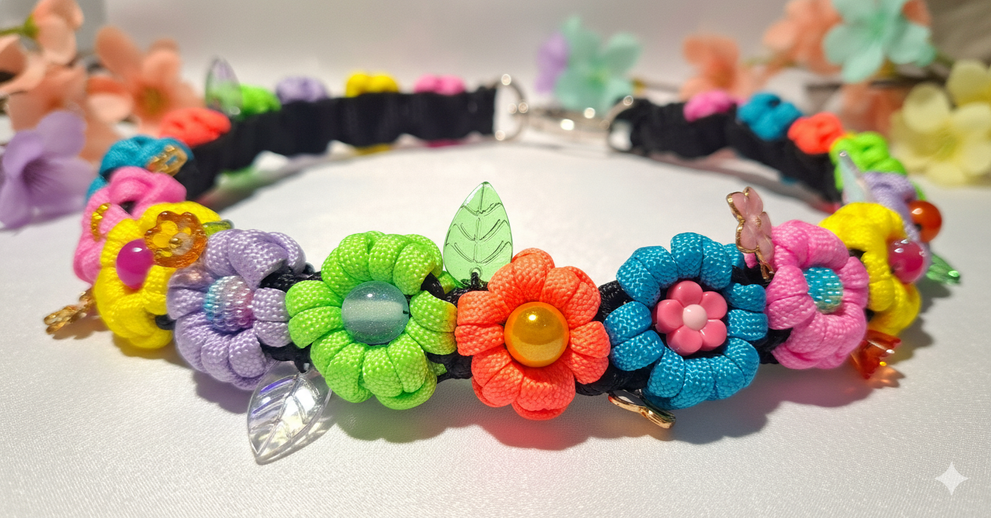 Rainbow Garden Flower Pet Collar.