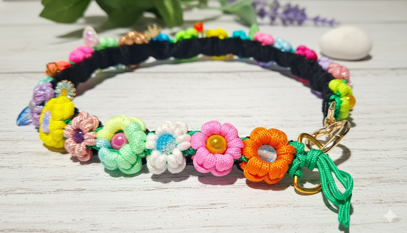 Rainbow Garden Flower Pet Collar.