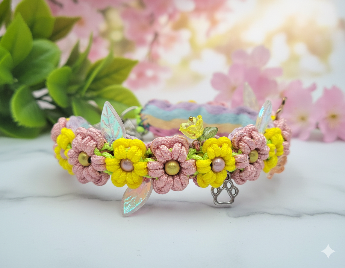 ✨ Blushing Sun – Handmade Floral Pet Collar ✨