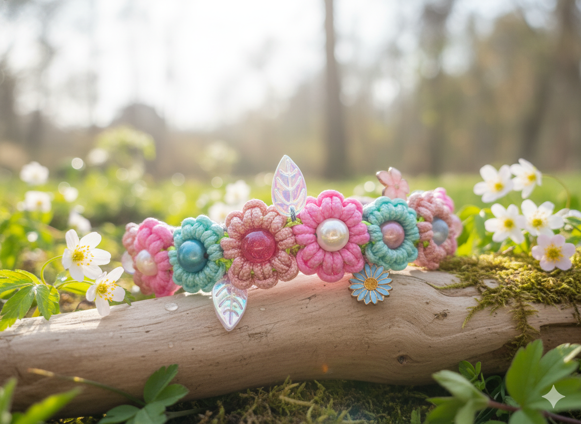 🌸 Pink Mint Meadow – Handmade Floral Paracord Pet Collar 🌸