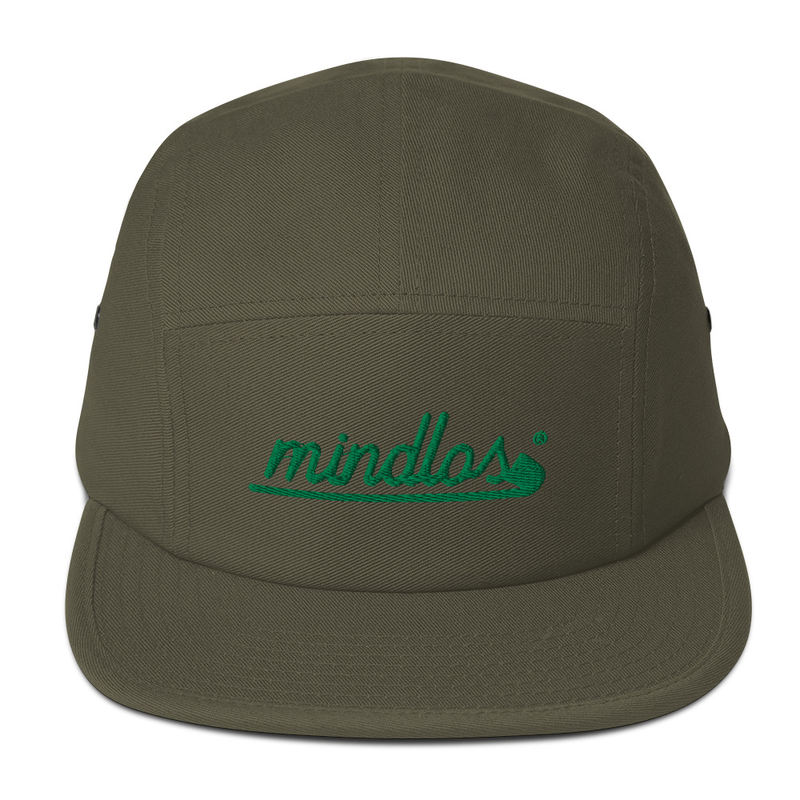 Mindlos Olive Five Panel Cap with a Nylon strap clip closure
