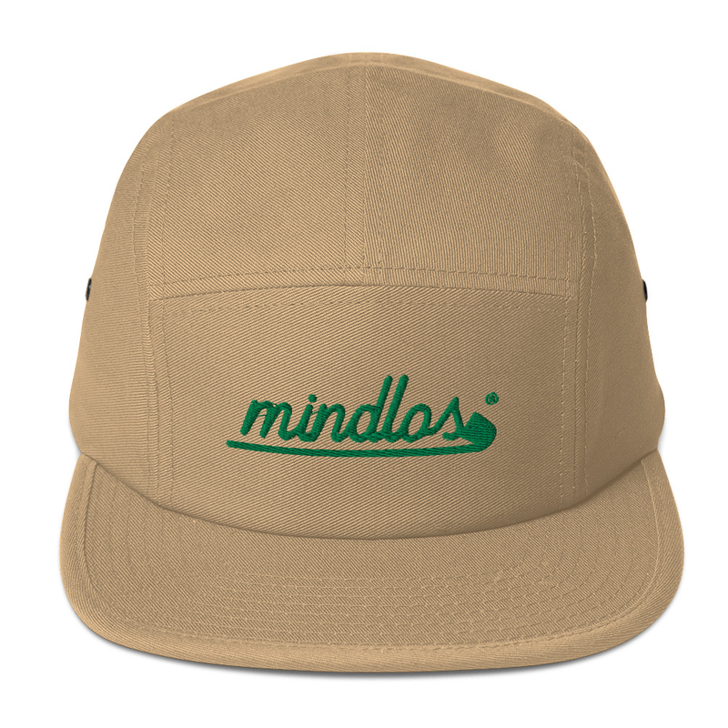 Mindlos Khaki Five Panel Cap with a Nylon strap clip closure