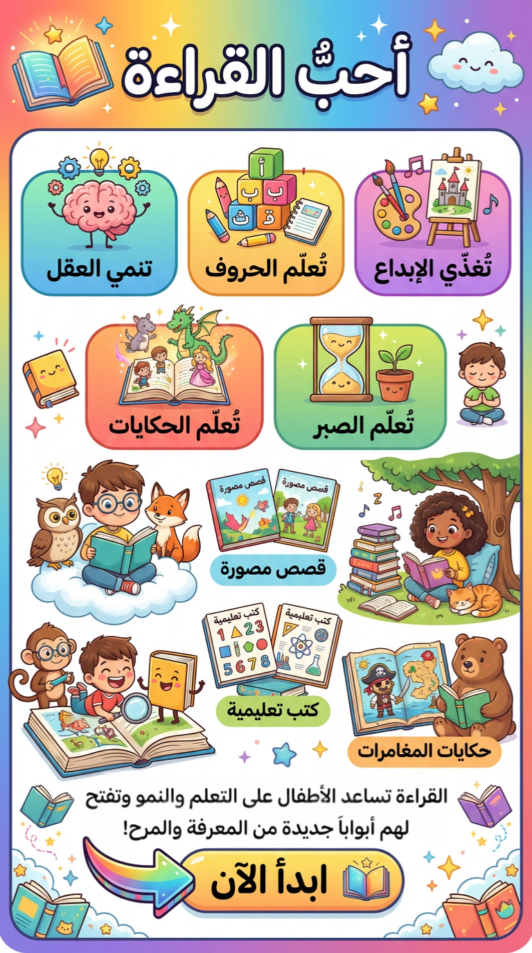 بوستر "أحبّ القراءة" للأطفال – ملصق تحفيزي للتعلّم