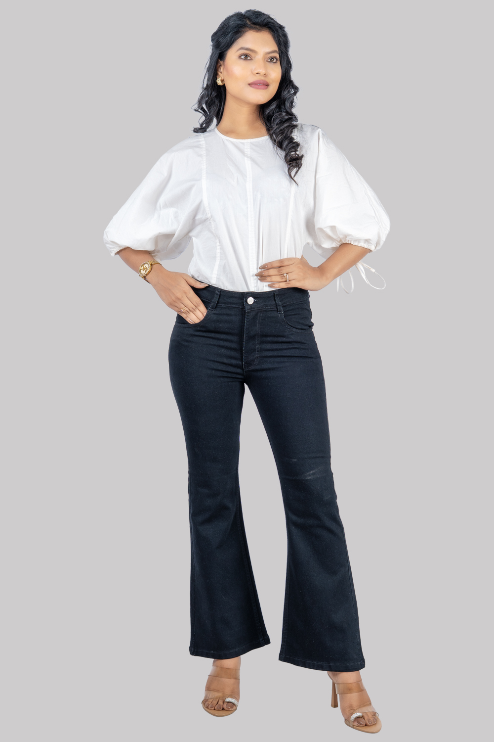 Black Flared High-Waist Jeans