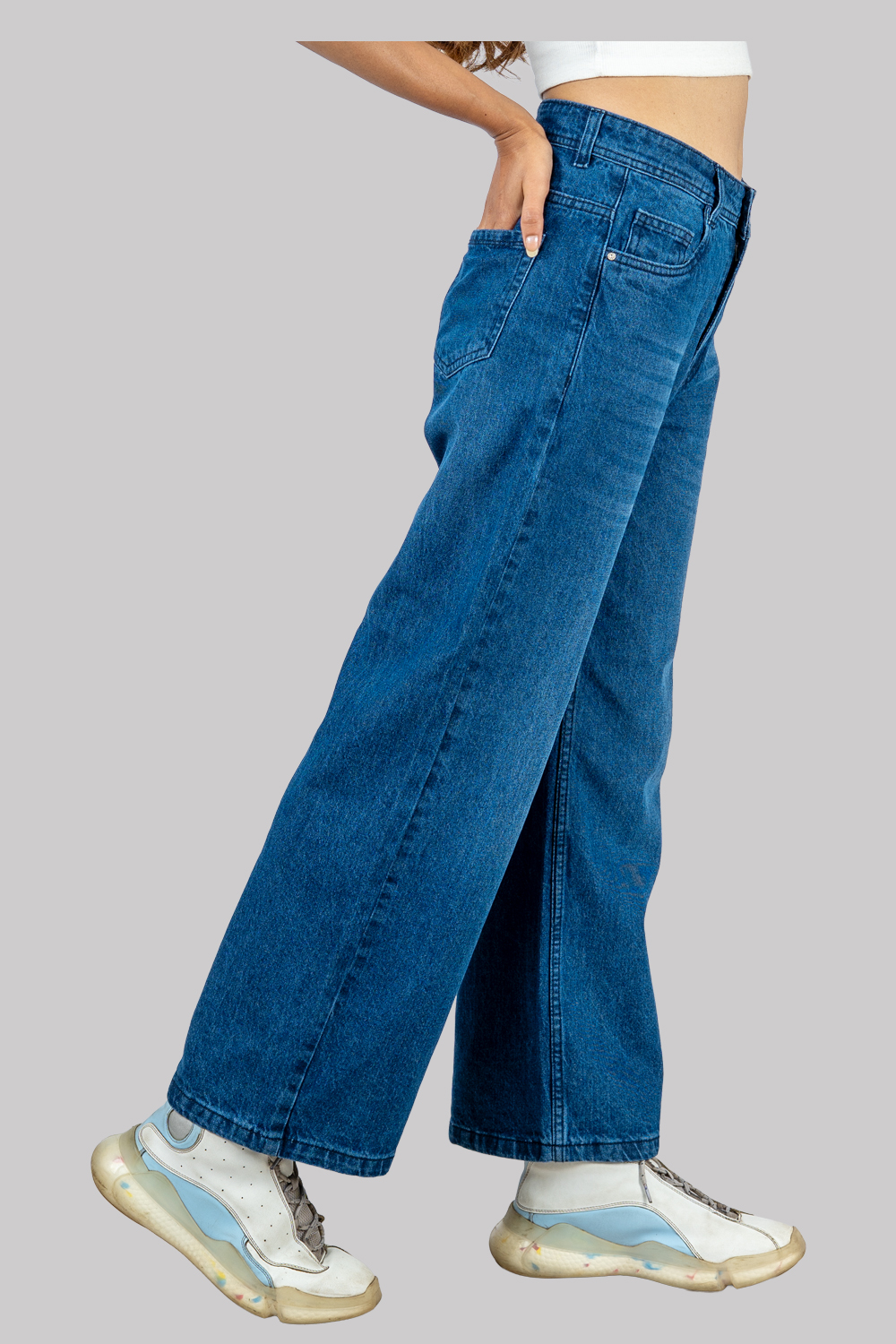 Wide-Leg High-Waist Denim Jeans – Blue