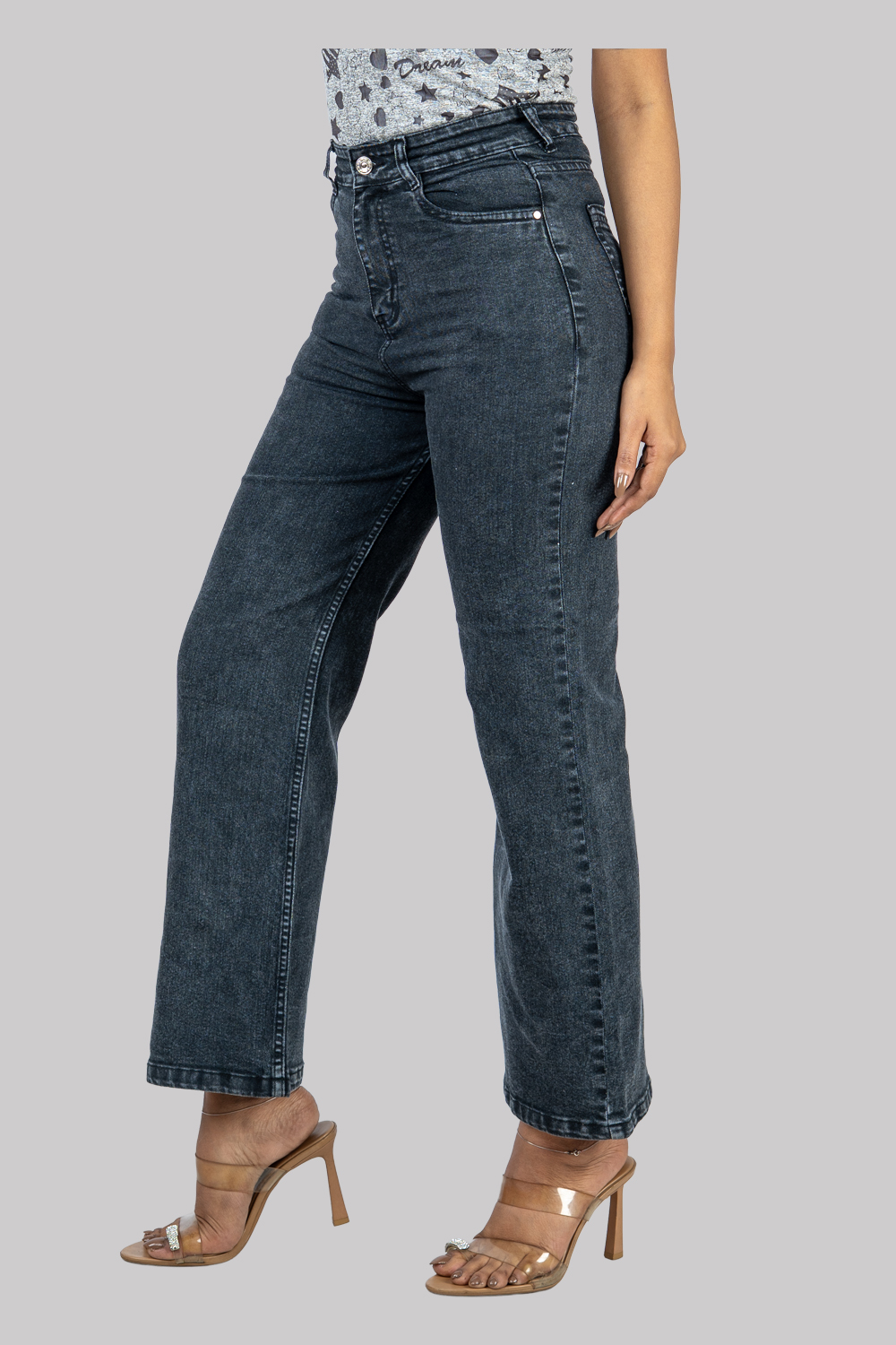 Wide-Leg High-Waist Denim Jeans – Dark Wash