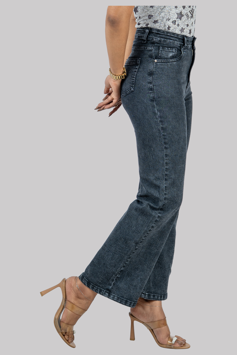 Wide-Leg High-Waist Denim Jeans – Dark Wash