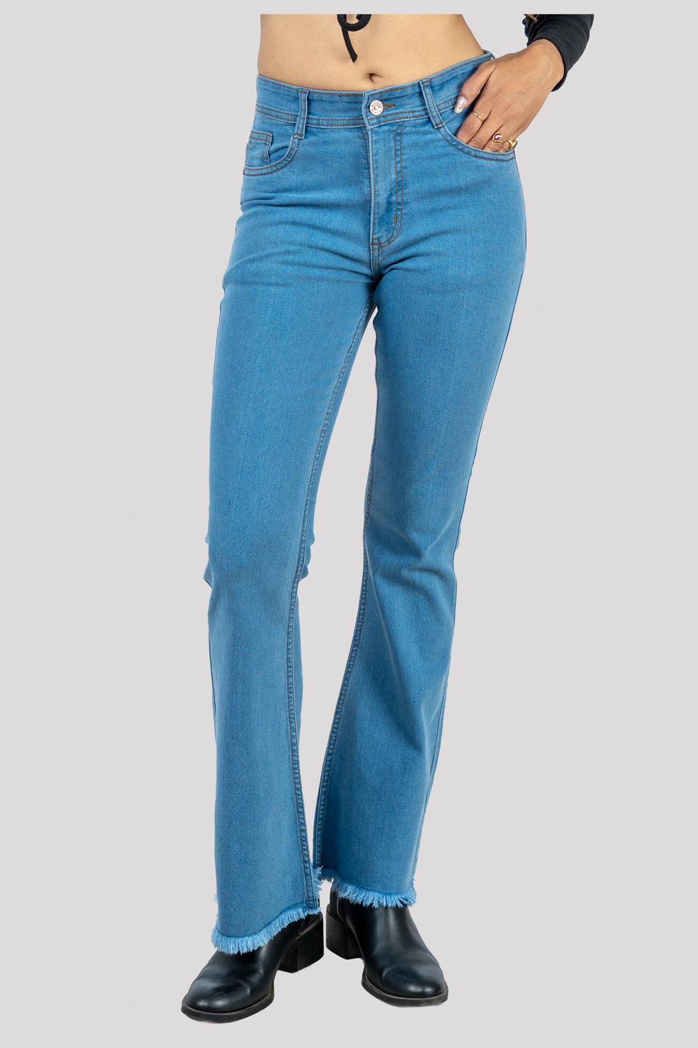 High Waist Flared Blue Jeans