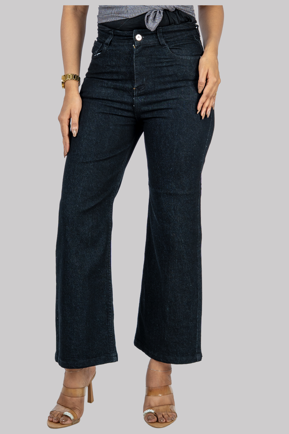 Wide-Leg High-Waist Denim Jeans – Pure Cotton Black