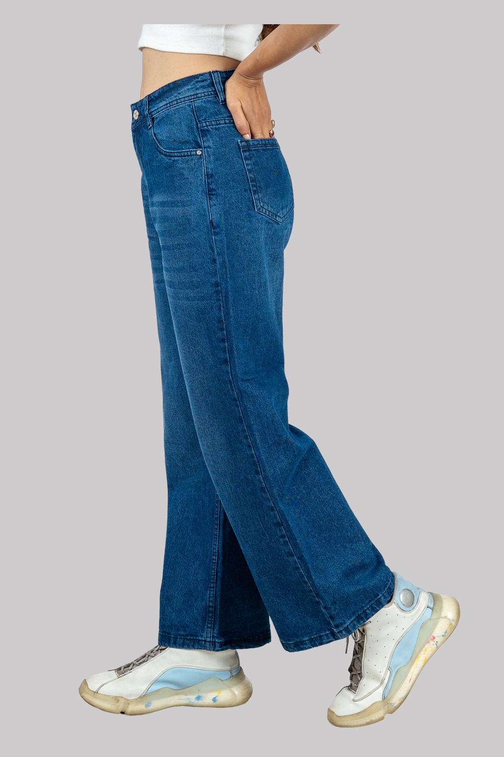 Wide-Leg High-Waist Denim Jeans – Blue