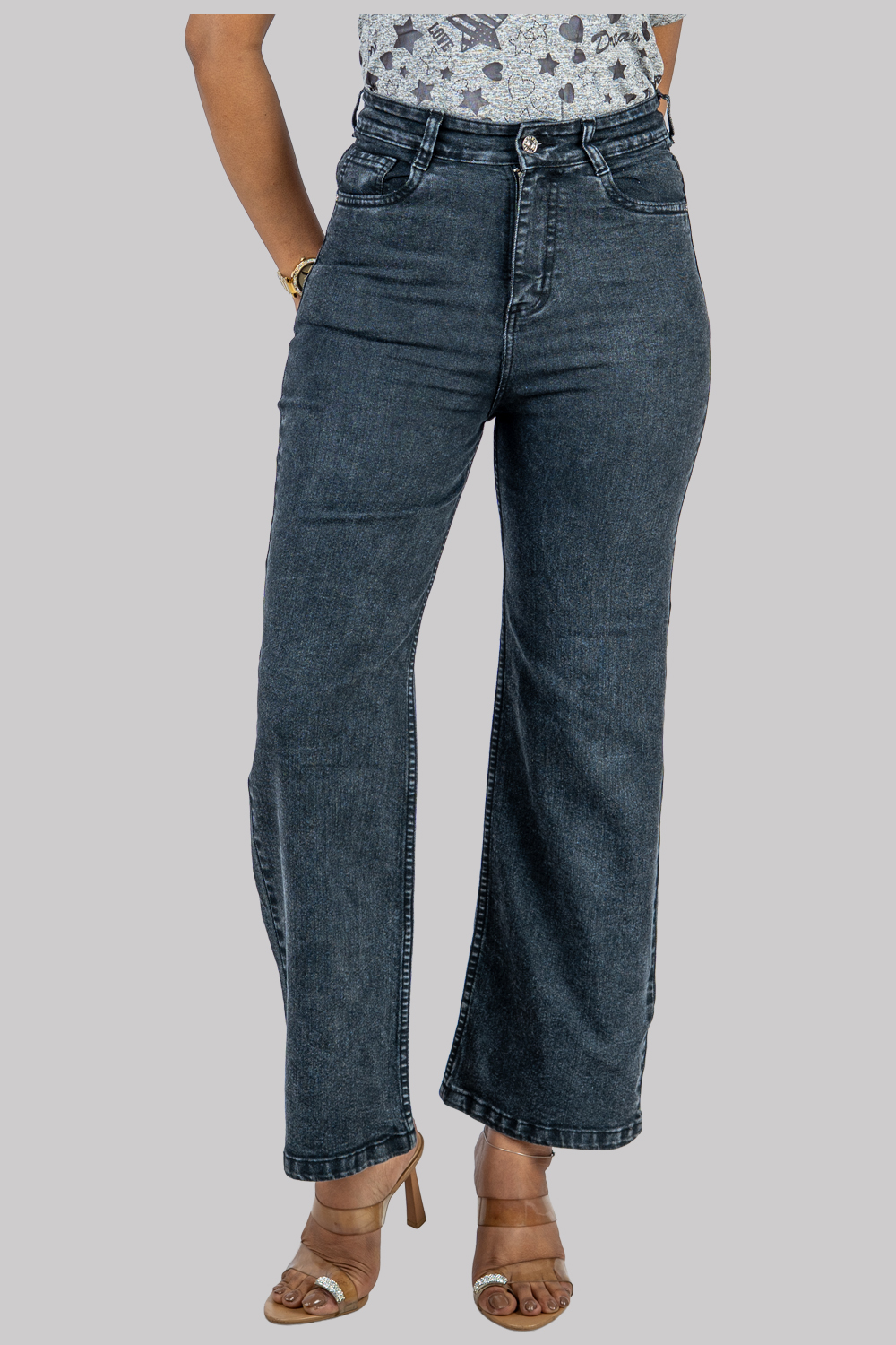 Wide-Leg High-Waist Denim Jeans – Dark Wash