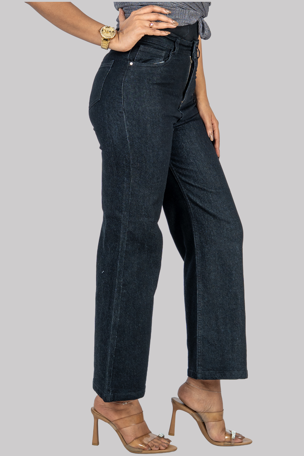 Wide-Leg High-Waist Denim Jeans – Pure Cotton Black