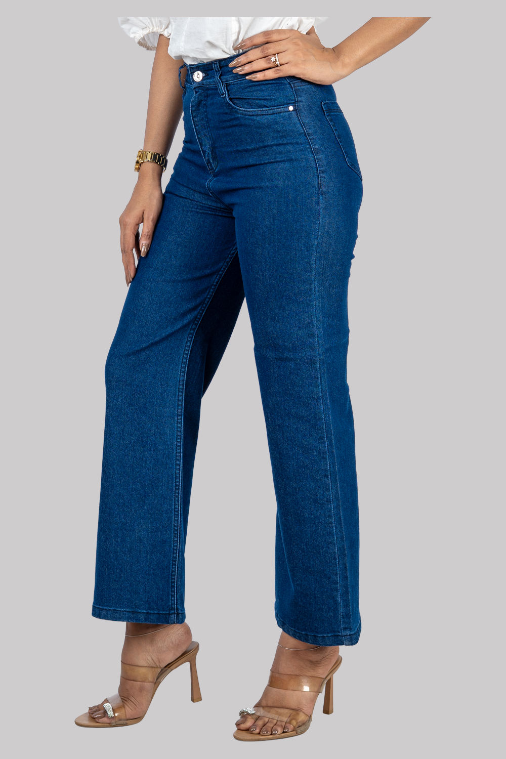 Straight-Fit High-Waist Denim Jeans – Dark Blue