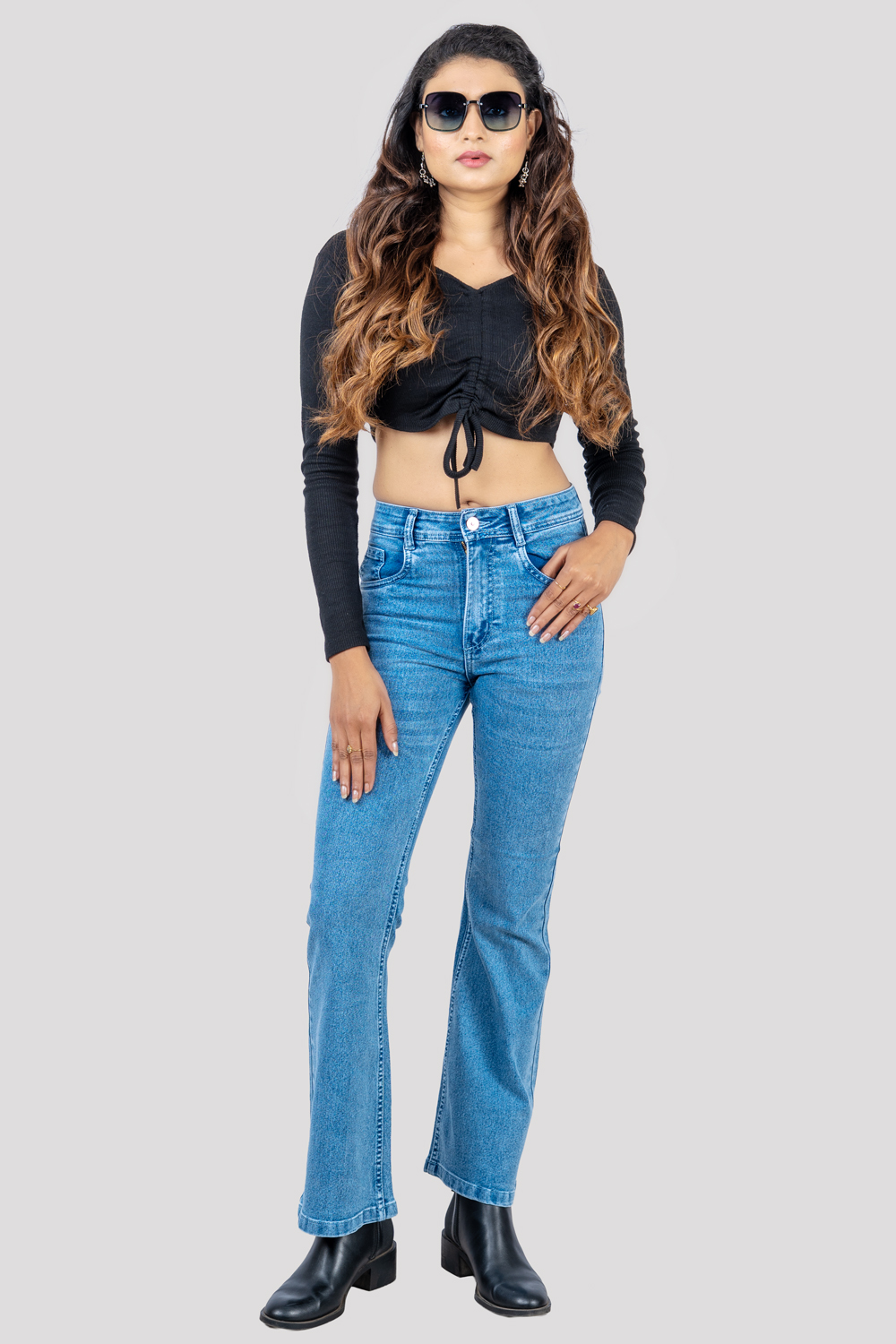 High-Waisted Blue Denim Jeans