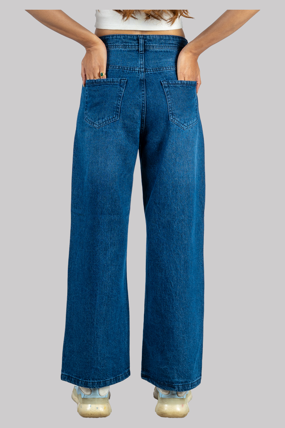 Wide-Leg High-Waist Denim Jeans – Blue