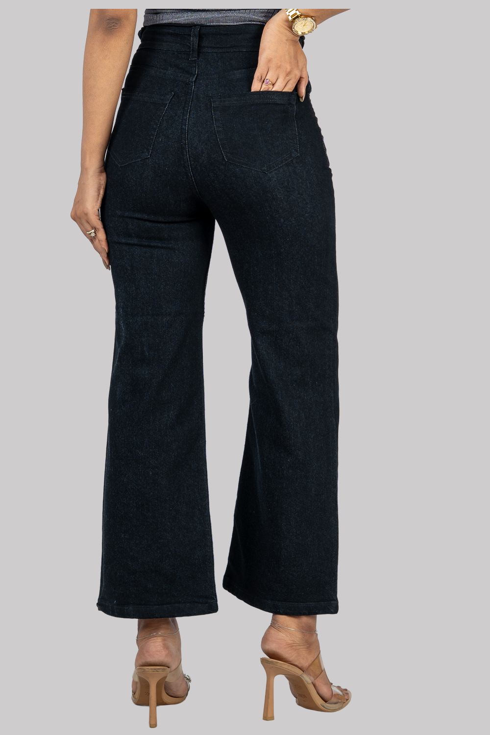 Wide-Leg High-Waist Denim Jeans – Pure Cotton Black