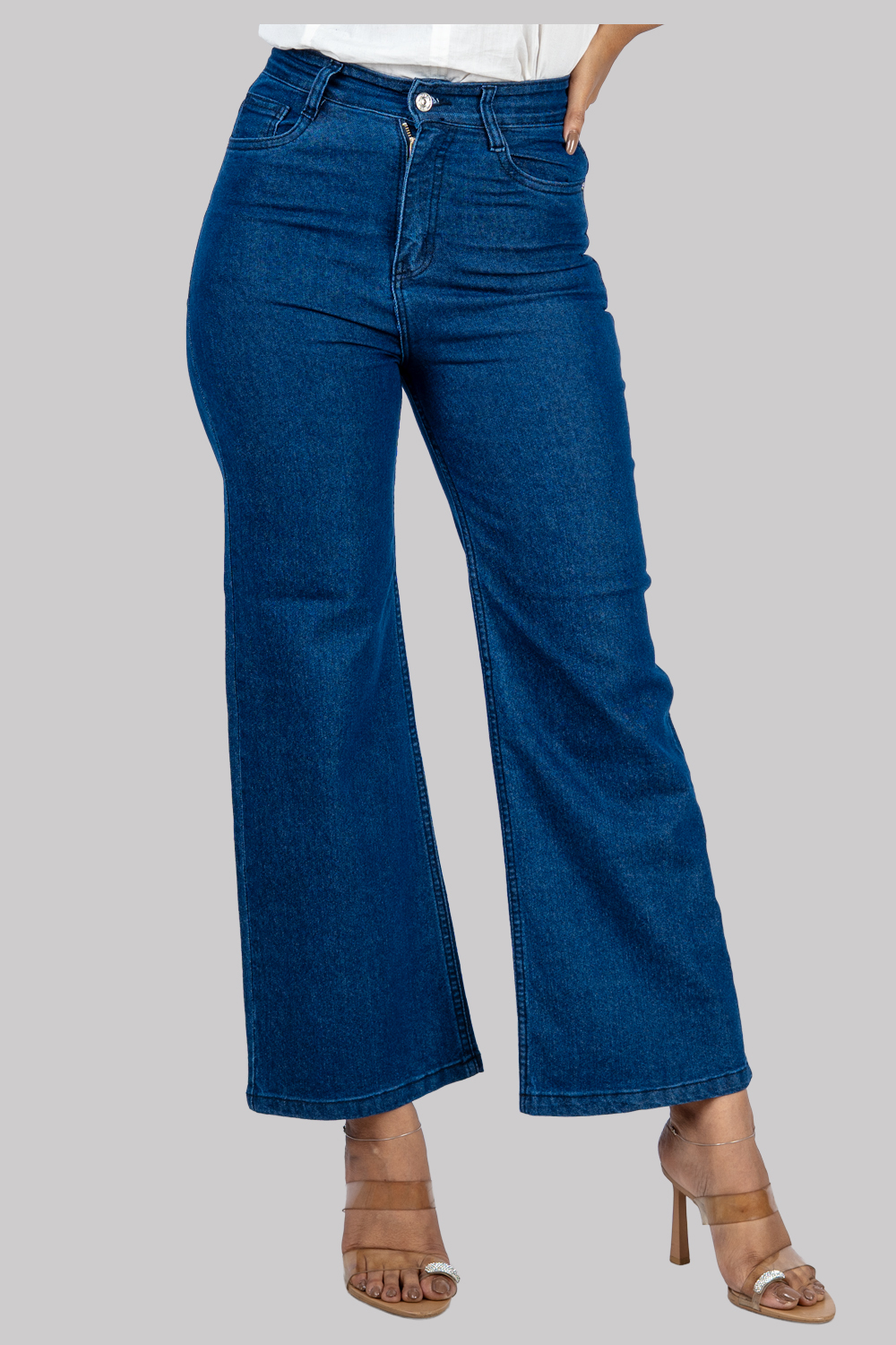 Straight-Fit High-Waist Denim Jeans – Dark Blue