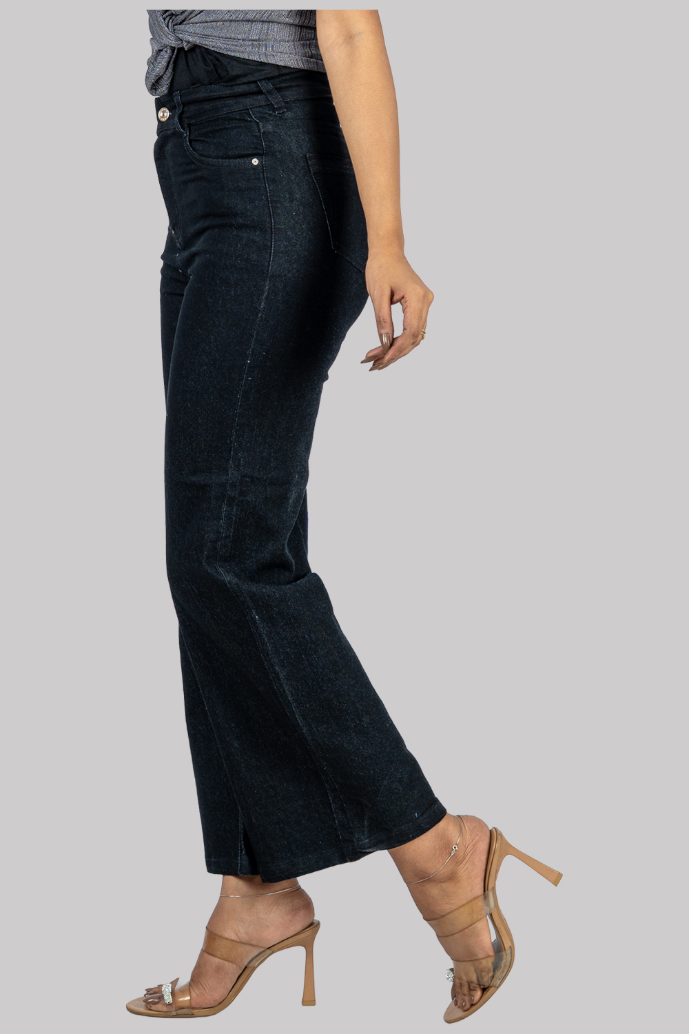 Wide-Leg High-Waist Denim Jeans – Pure Cotton Black
