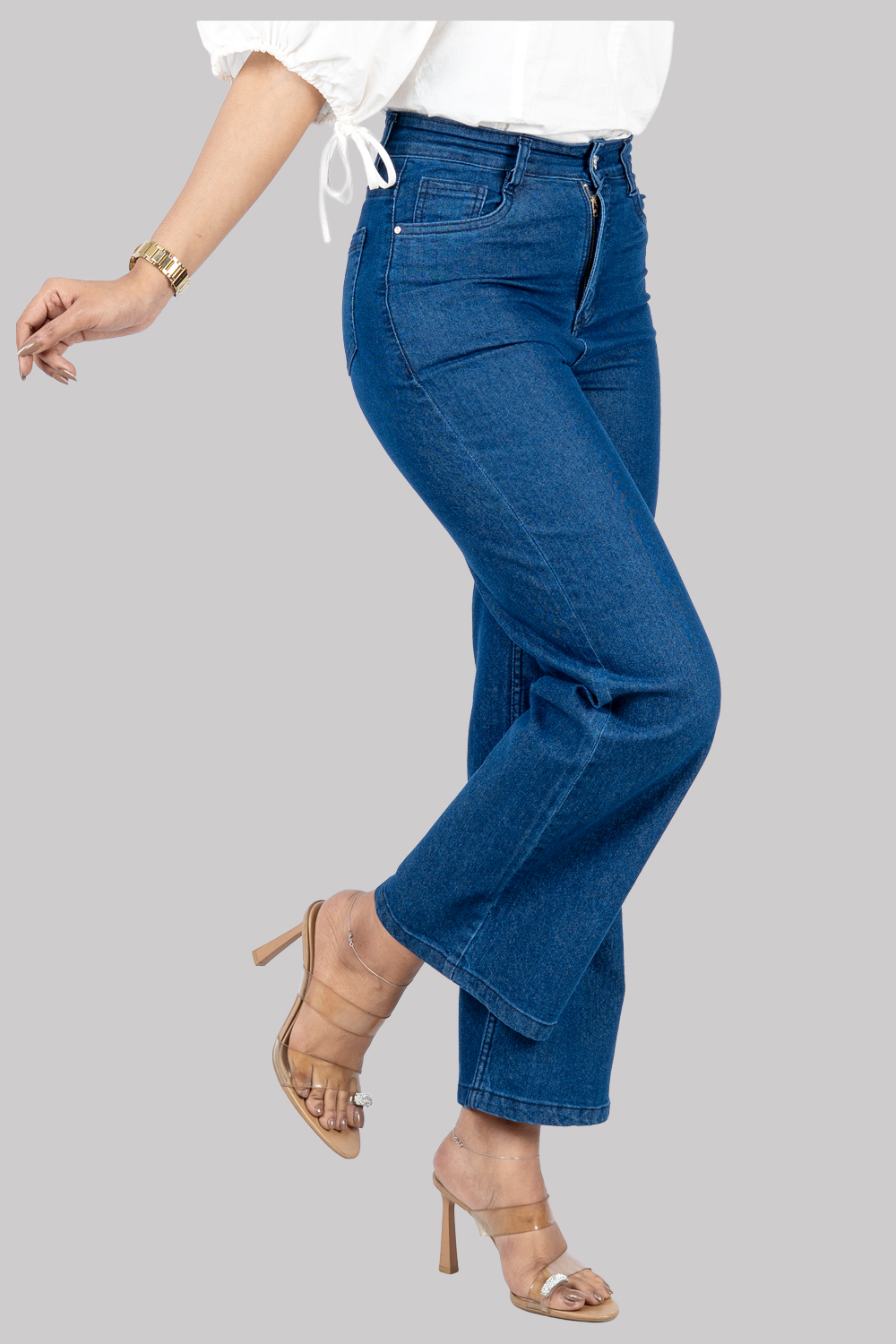 Straight-Fit High-Waist Denim Jeans – Dark Blue