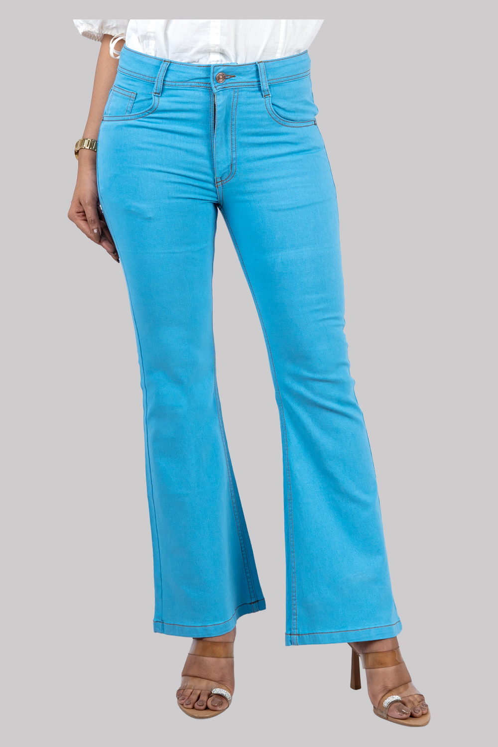 Flared High-Waist Denim Jeans – Sky Blue