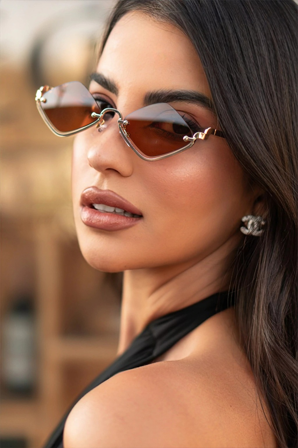 Óculos de Sol Losango Naomi 2.0 - Marrom/Dourado Vinho - Metal