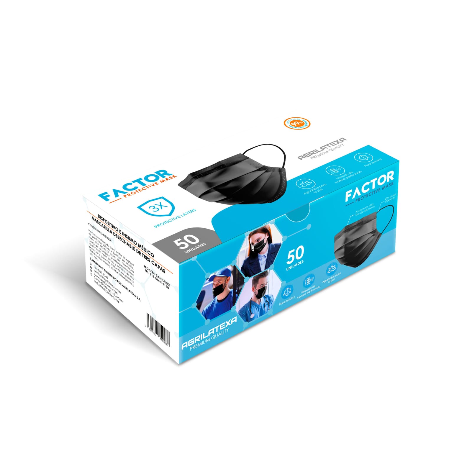 Cubrebocas negro de 3 capas