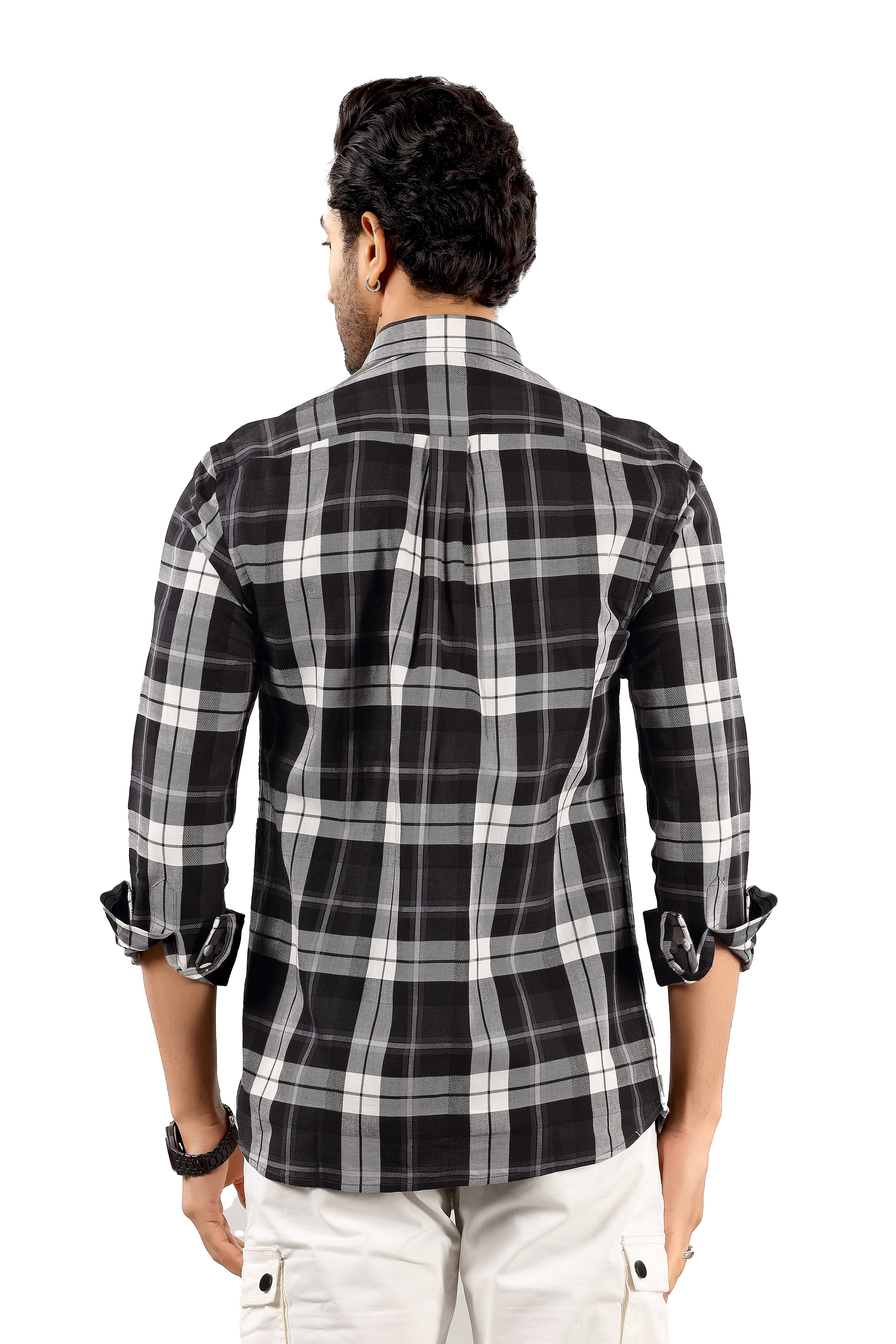 Men's Black Checked  Cotton Casual Shirt