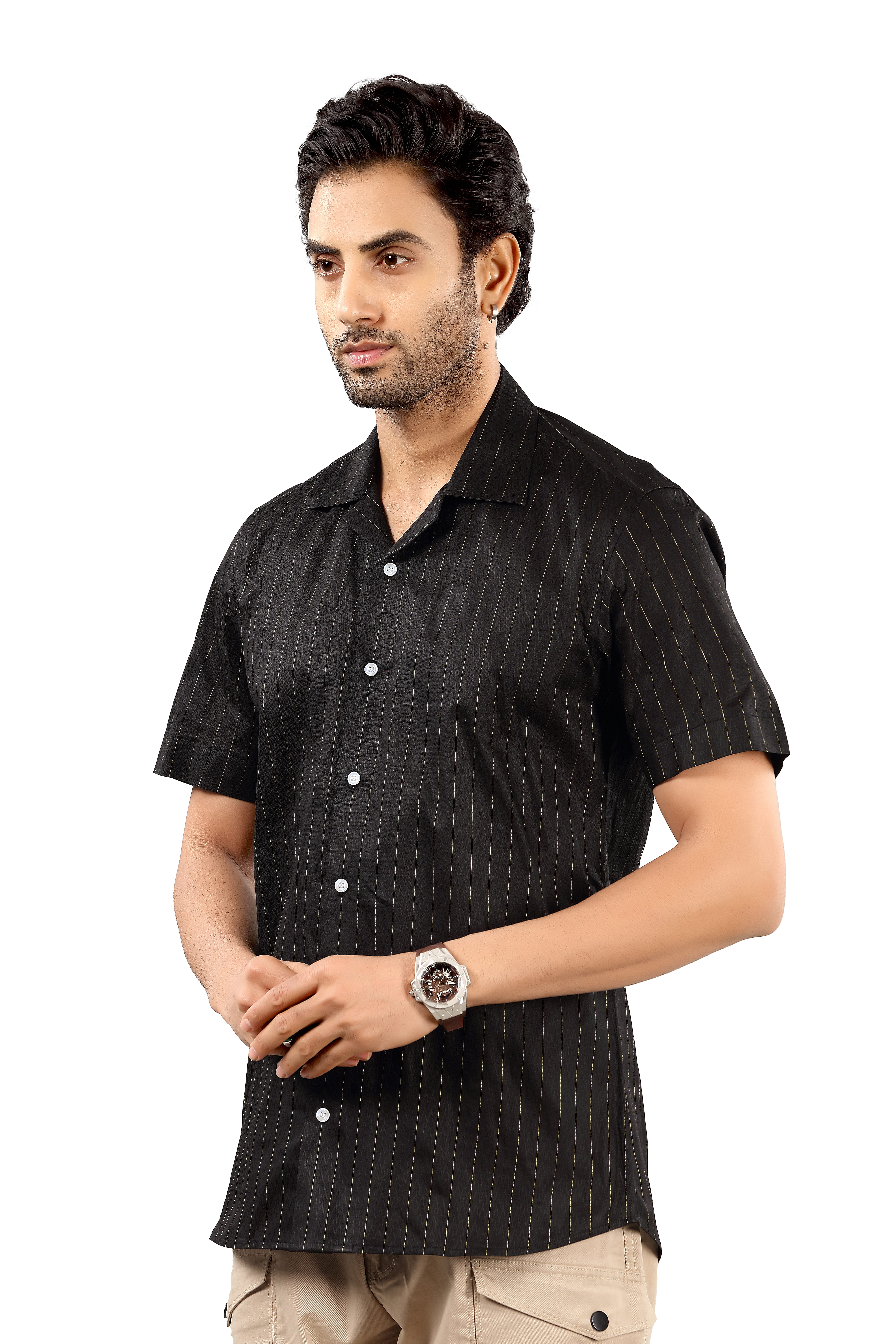 Paaper Cottan Men's Black Pinstripe Shirt