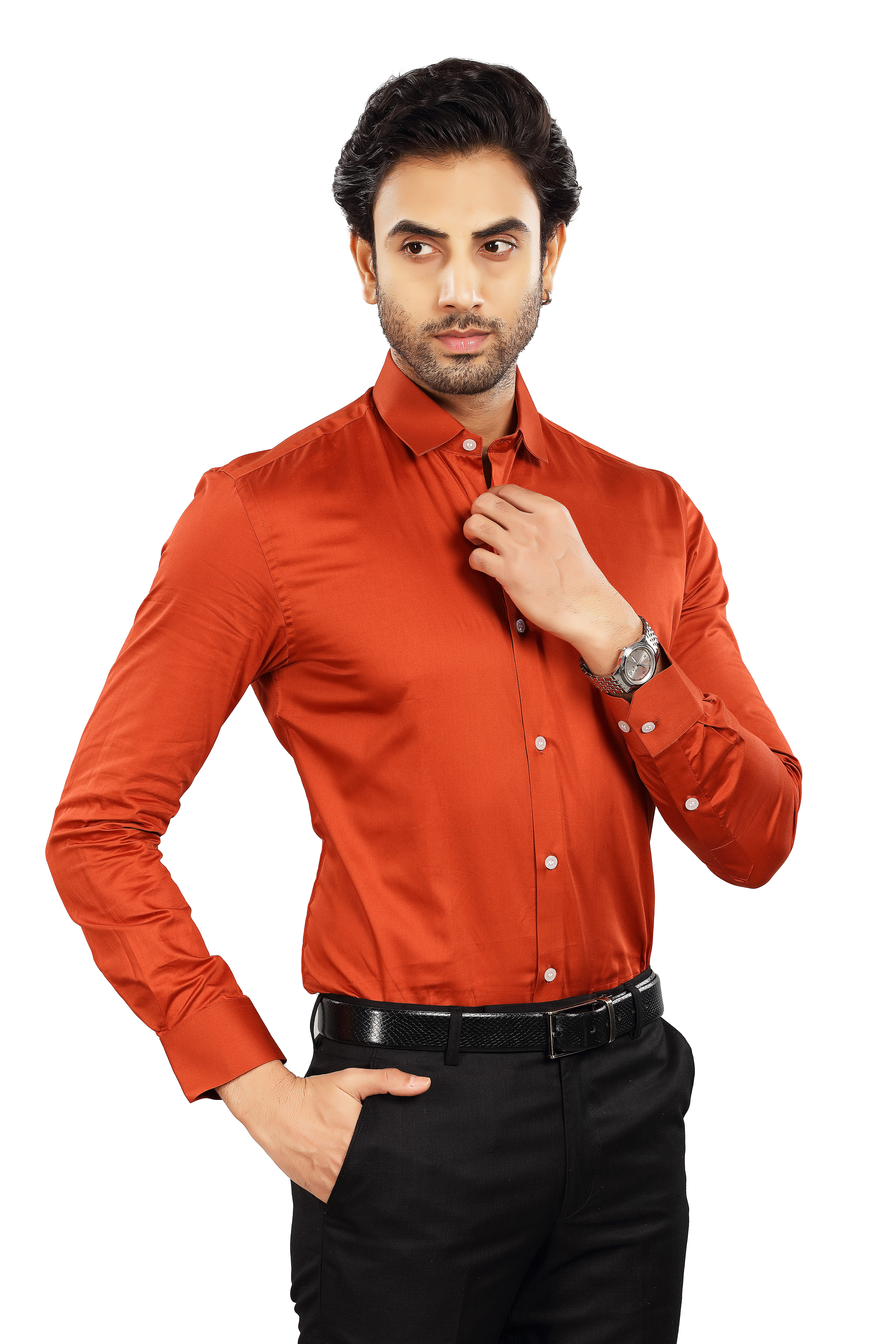 ALVONN Premium Formal Shirt –Men's Rust Slim Fit Shirt