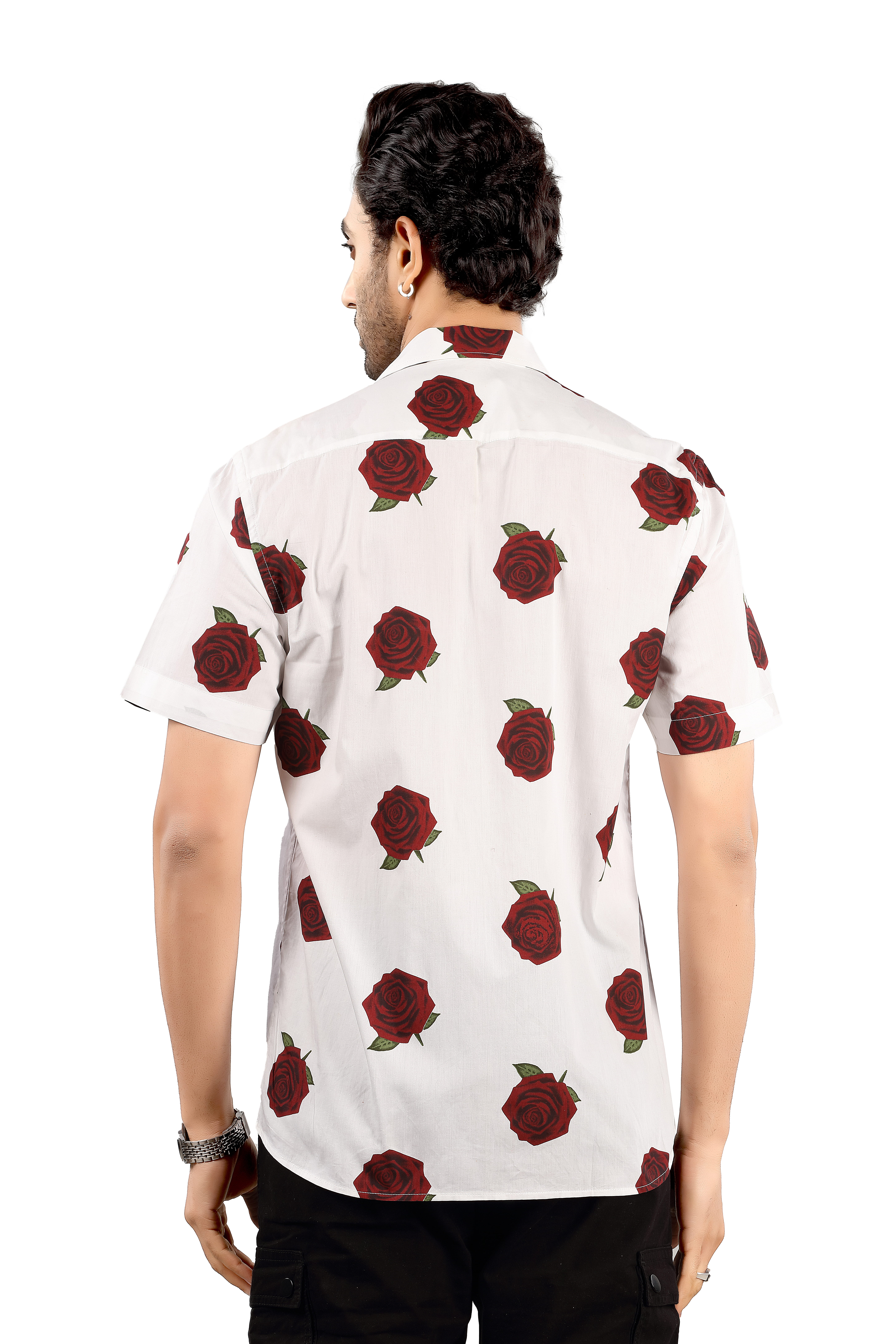 Cotton White Rose Printed Shirt