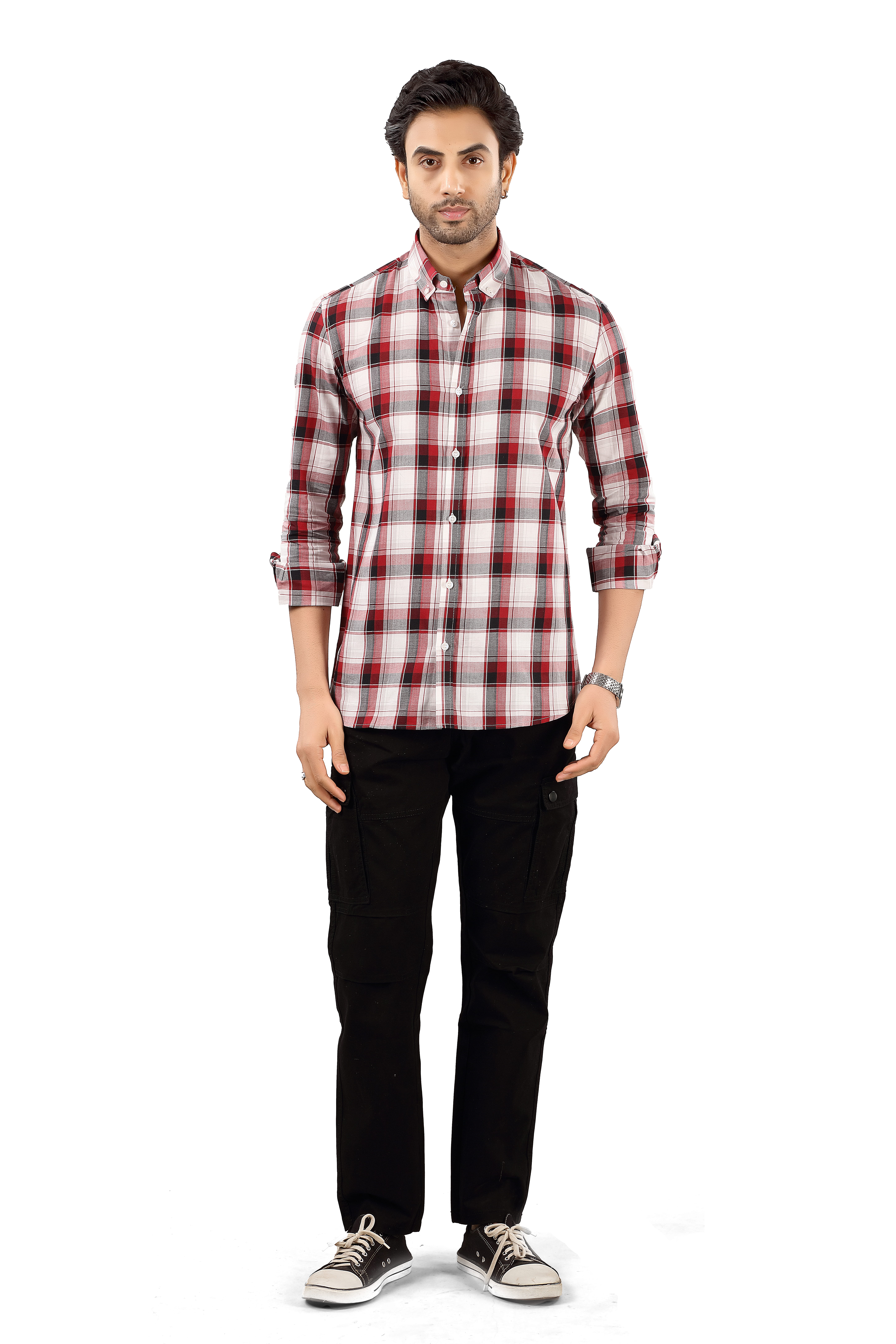 Men's Red & black Checked  Cotton Casual Shirt