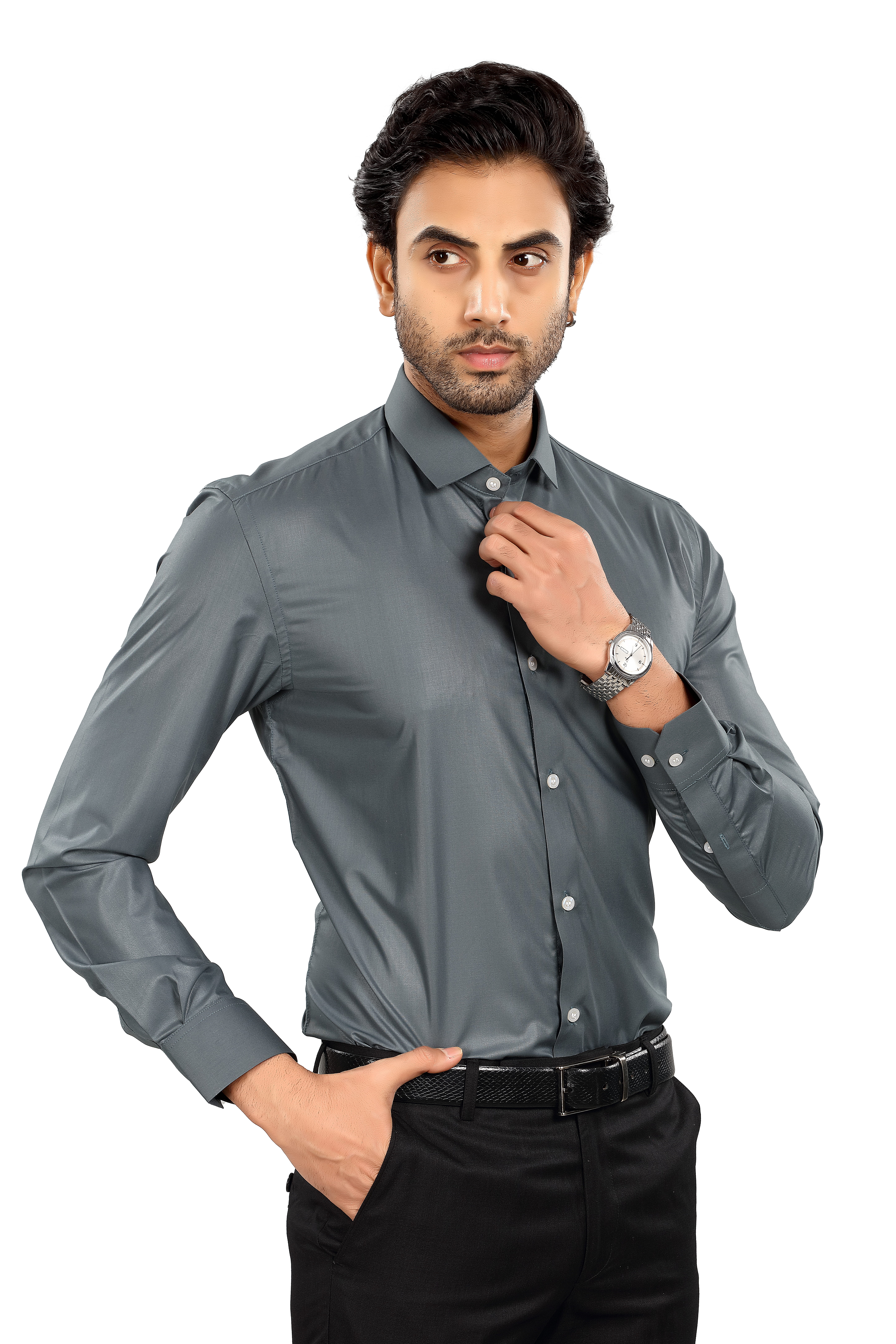 ALVONN Premium Formal Shirt –Men's Classic Grey Formal Shirt